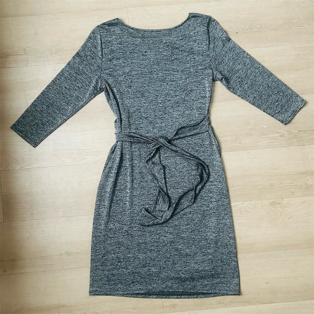 Ann Taylor Dress Womens Size M Heathered Gray Side Knot Ruched Sheath Knee - Picture 3 of 6